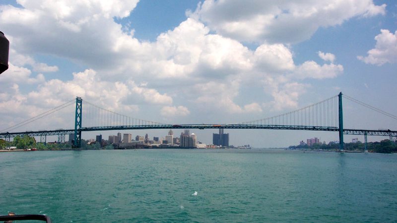 The Ambassador Bridge, a crossing between Detroit and Windsor