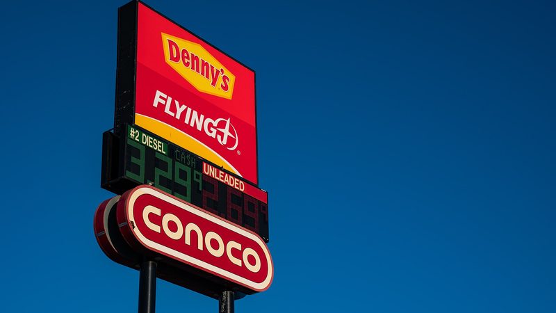Trucks parked at a Flying J travel plaza