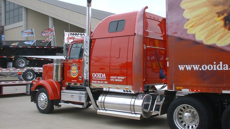 A Peterbilt on display, a cleaner cab than a working sleeper and a reminder of how little spare volume there is