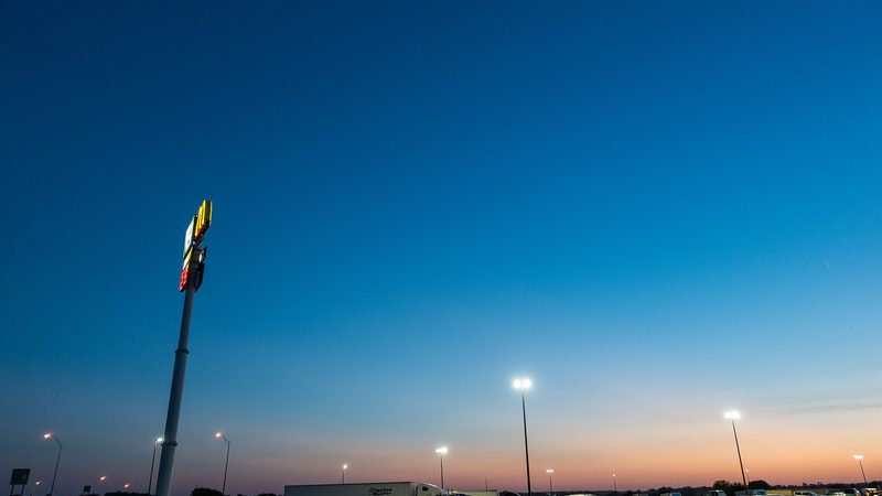 A truck stop at dusk, when the bag you forgot is no longer at home